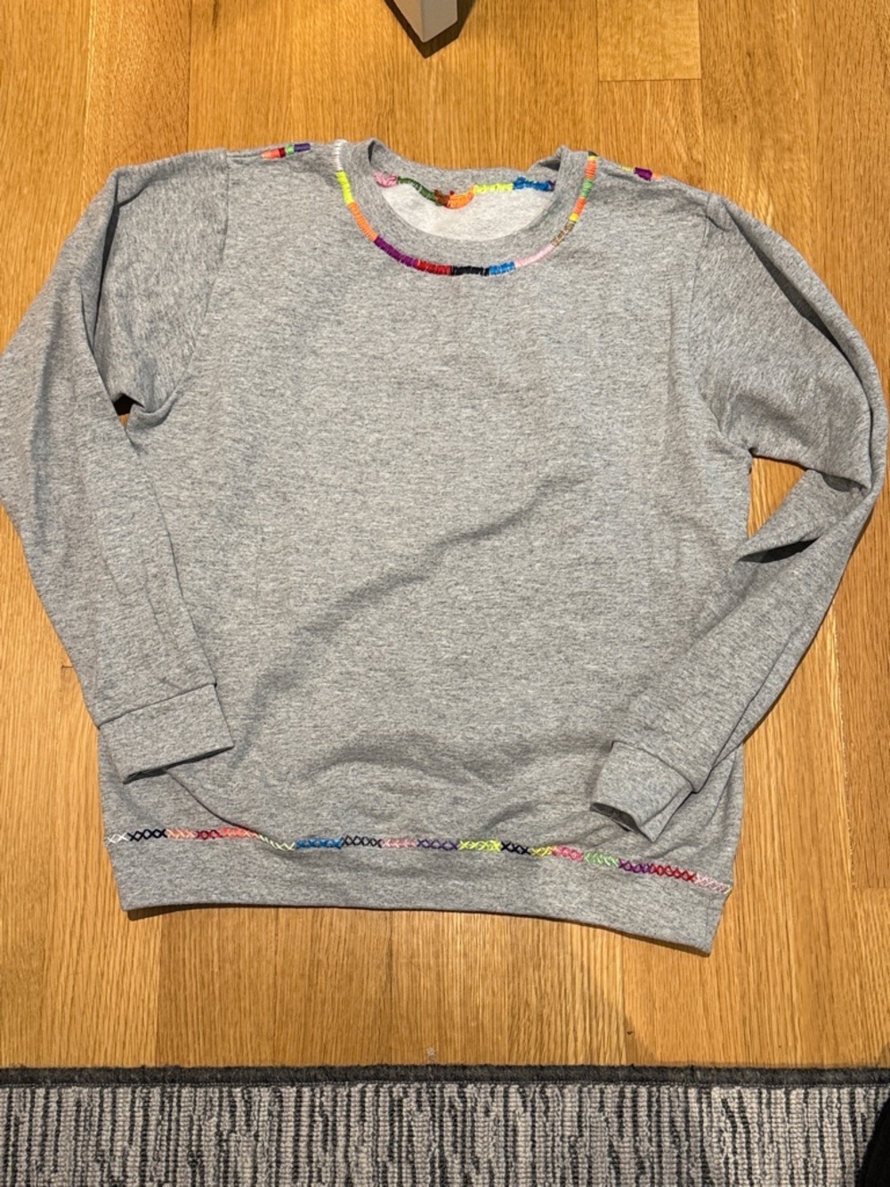 Hand embroidered grey vintage style sweatshirt